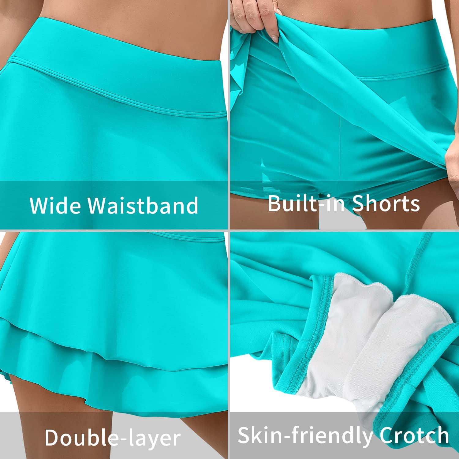 Charmo Womens Swim Skirt Built-in Shorts 2 Layered Ruffled Flowy Swim Bottoms