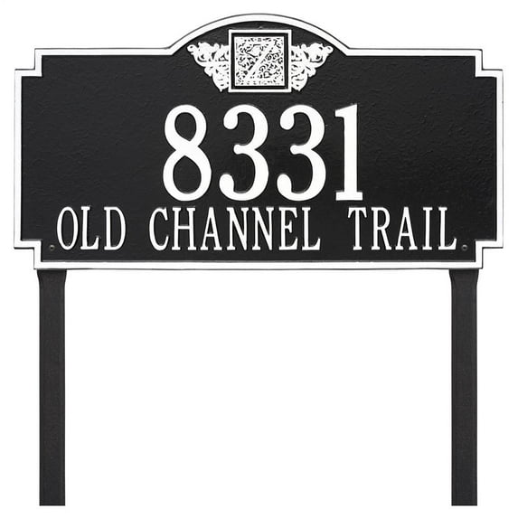 Whitehall Products 5104BW Estate Lawn Two Line Monogram Address Plaque, Black & White