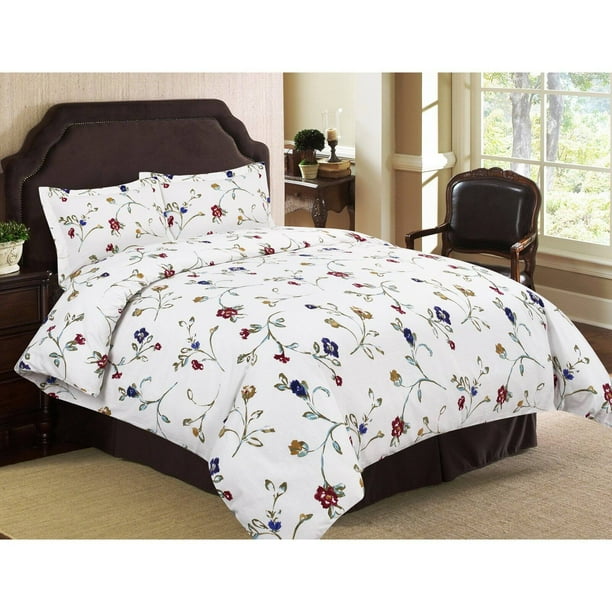 Printed Flannel 3 Piece Floral Garden Duvet Cover Set by Tribeca Living