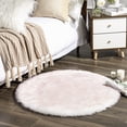 thumbnail image 3 of Ultra Soft Faux Fox Fur Fluffy Carpets Chair Couch Bedroom Floor Sofa Living Room Rug, 3 x 3 Feet, White Pink Round, 1 Pack, 3 of 6