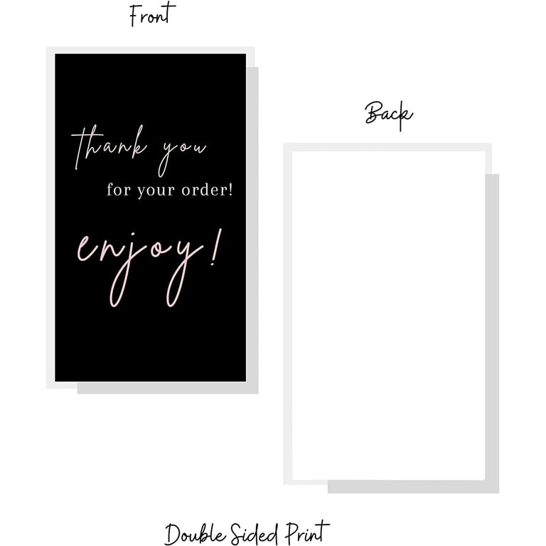 Thank You For Your Order Cards | 50 Pack, 2x3.5 Inches | Black With Pink Design For Handmade Businesses | Premium Matte Card Stock