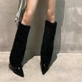 thumbnail image 5 of YOUYEDIAN Womens Furry Boots Knee High Fold Over Tall Boot Wide Calf Pointed Toe Stiletto High Heel Fall Winter Boots for Women Black, 5 of 6