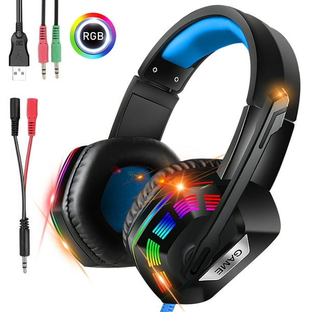 Formand Skælde ud Logisk Gaming Headset with 360° Adjustable Microphone for PS4 Xbox Switch and PC,  Stereo Bass 7.1 Surround Headphones with LED Lights, Retractable Wired  Over-Ear Earphones Earmuffs for iPad Smart Phone - Walmart.com