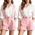 thumbnail image 2 of Miluxas Detachable Shoulder Strap Dress Pants for Women Elastic Waist Loose Straight Leg Trousers with Pockets Business Casual Outfis Pink, 2 of 9