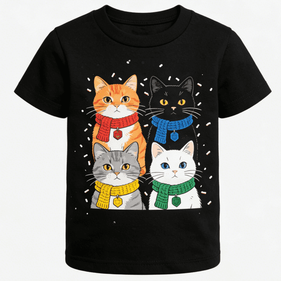 Christmas Cats in Scarves – Cute Holiday T-Shirt with Four Cats for Adults