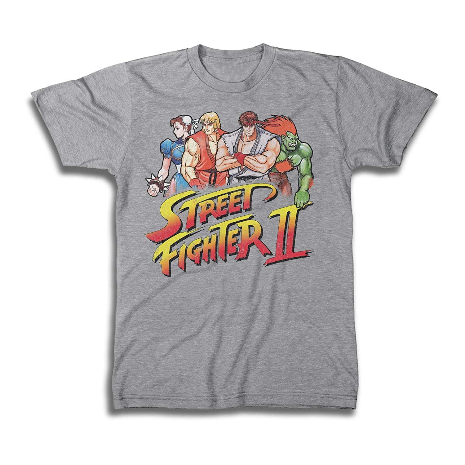 Street Fighter Mens Classic Shirt Logo Tee Shirt - Capcom Graphic T-Shirt (Heather Grey, Large 
