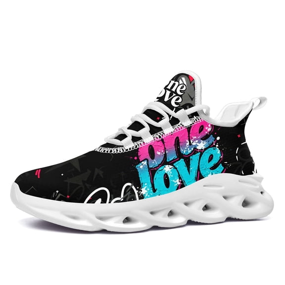 Coolcustomize Women's Lightweight Casual Shoes | "One Love" Graphic Breathable Running & Comfort Lace-Up Daily Couple Shoes, EVA Sole, Fabric Upper & Inner, Low Top Trainers for Valentine's Day