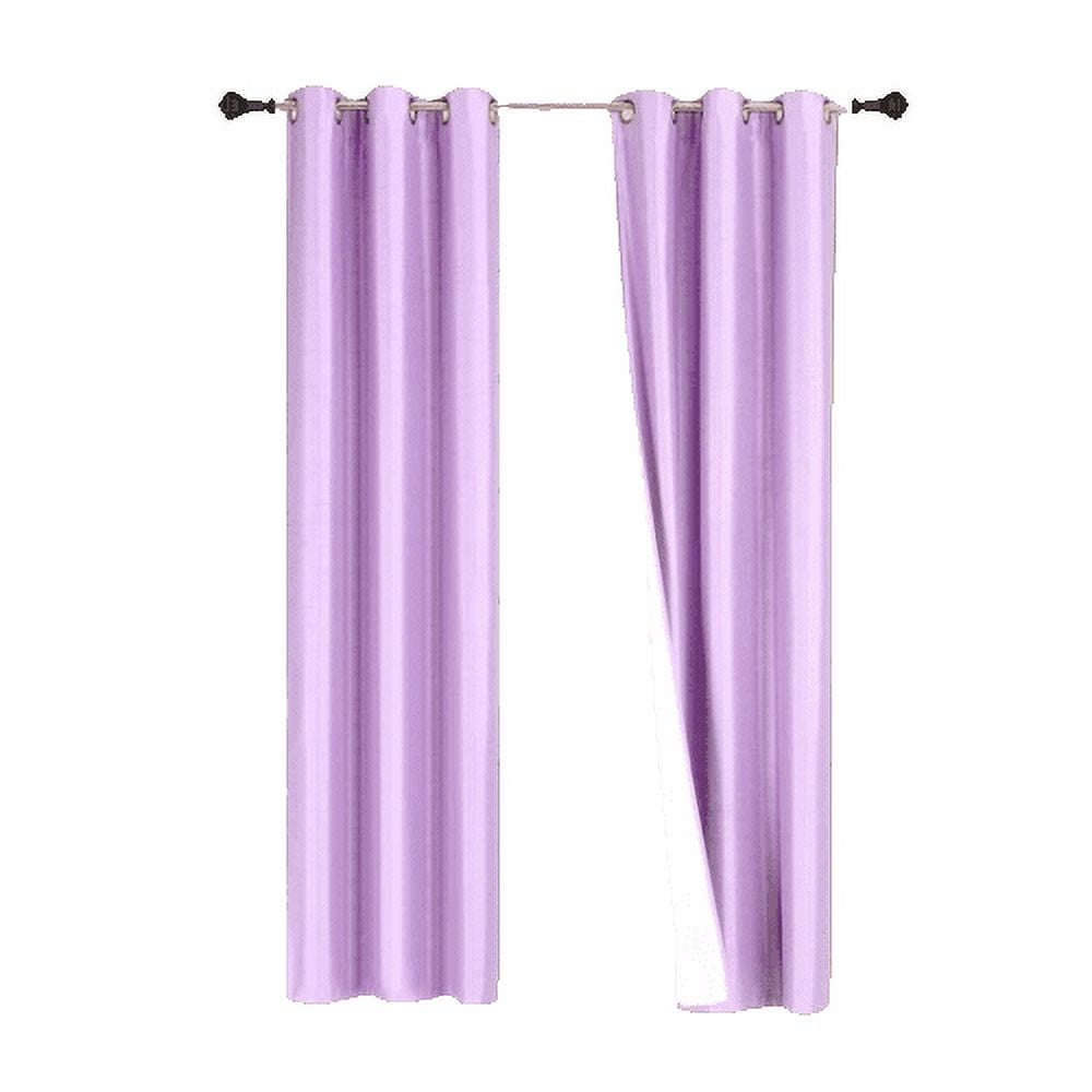 1 Pair Lilac Lavender Light Purple Noa 63" Length Insulated Lined 100% Heavy Thick Blackout Silver Grommet Window Curtain Panels Drapes Not See Through Energey Saving