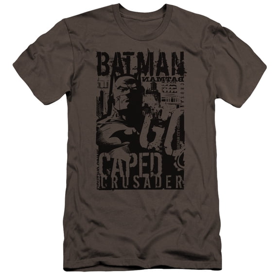 Batman Caped Crusader Premium Canvas T-Shirt Adult Slim Fit 30/1 Charcoal