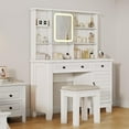 thumbnail image 4 of IDEALHOUSE White, 2 Drawers, Dressers Vanity Table, Glass Top, Shelf Storage, Cabinet, Cushioned Stool, 4 of 8