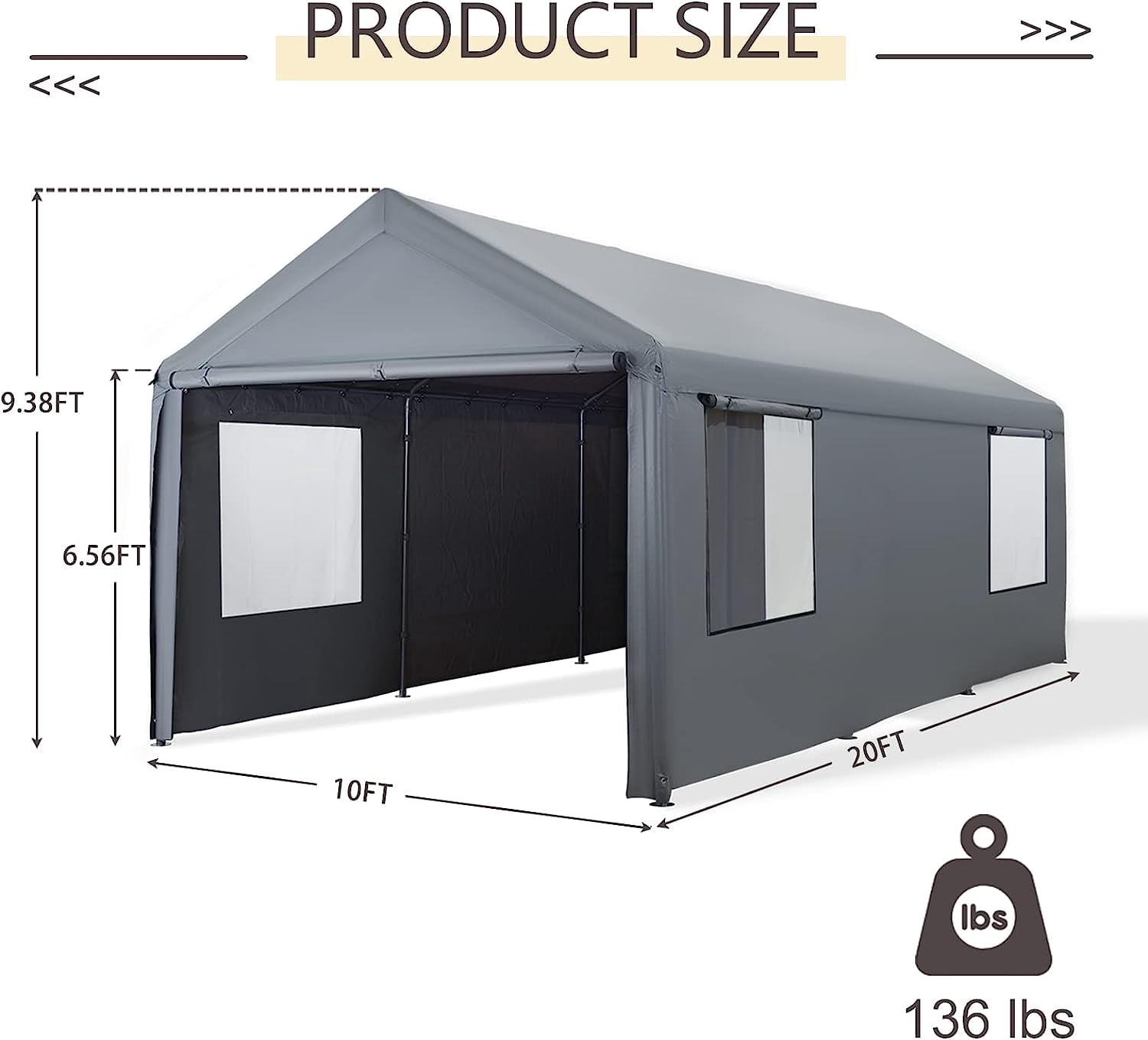 Abba Patio 12' x 20' Storage Shelter Tent, Outdoor Carport for Motorcycle, ATV, Bike or Garden Tools, Gray