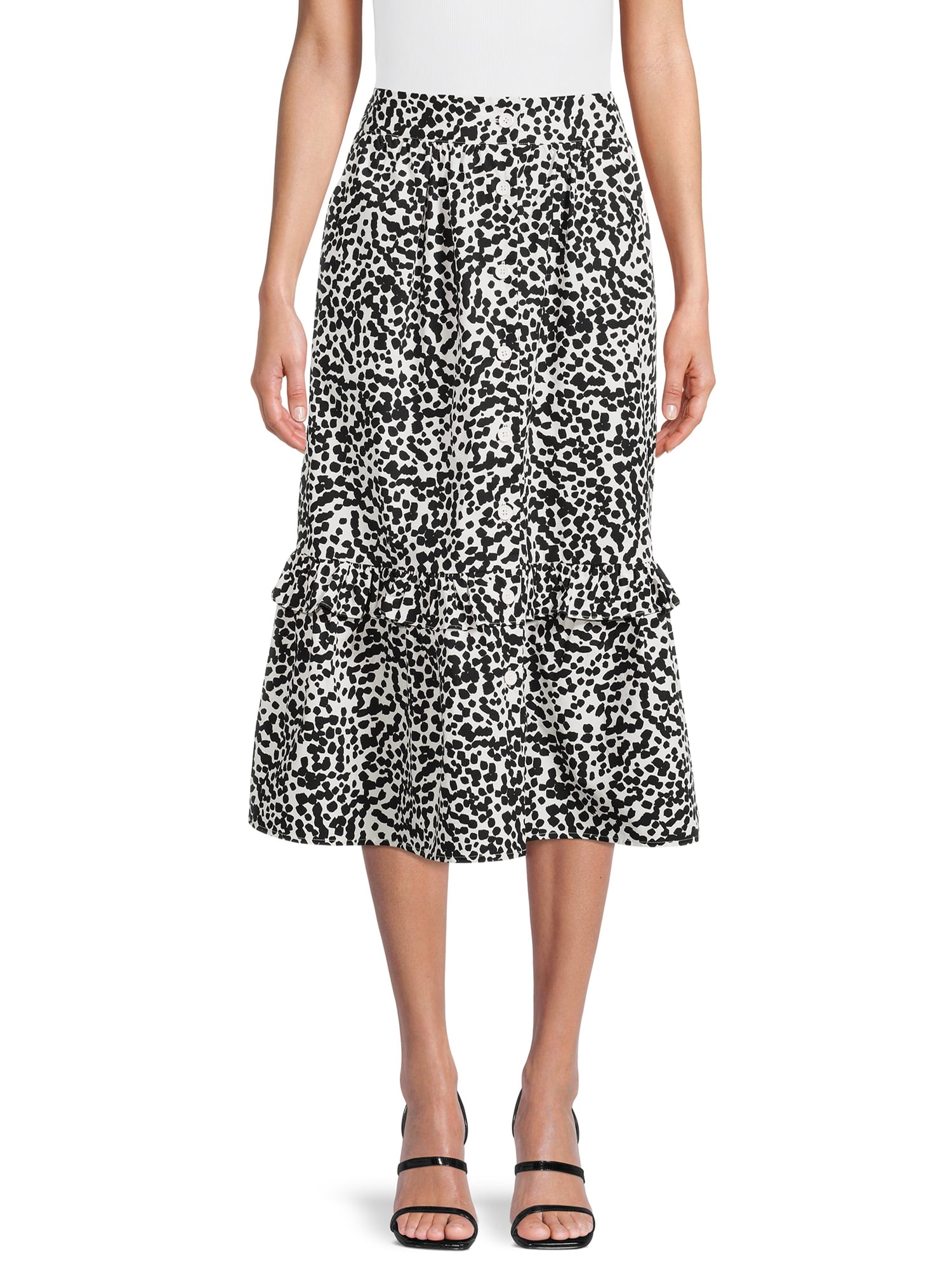 Fashion Skirts Flounce Skirts Zero Flounce Skirt black-white abstract pattern casual look 