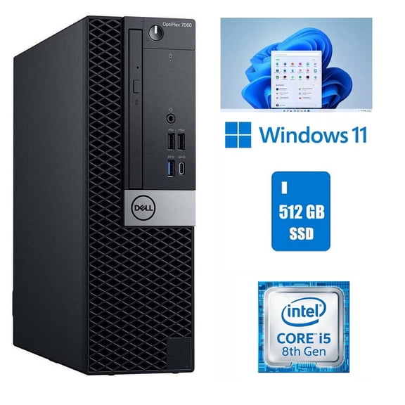 Restored Dell OptiPlex 7060 Desktop Computer Core i5 8th Gen 16GB RAM 512GB SSD Wi-Fi Windows 11 Pro (Refurbished)