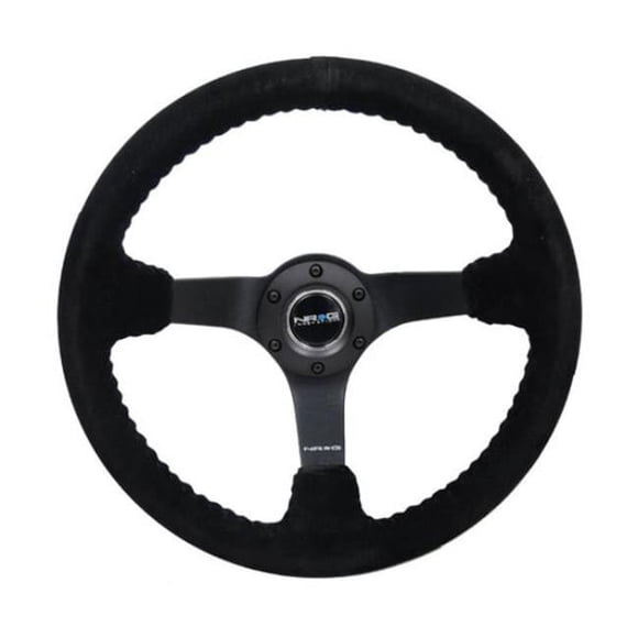NRG RST-036MB-S-BK 350 mm & 3 in. Deep Reinforced Steering Wheel, Black Suede & Black B-Ball Stitch with 5 mm Matte Black Spoke