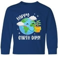 thumbnail image 3 of Inktastic Happy Earth Day Cute Smiling Planet Earth with Tree Long Sleeve Youth T-Shirt, 3 of 5