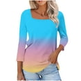 thumbnail image 2 of Dolkfu Casual Tops for Women 3/4 Sleeve Square Neck Gradient Print Dressy Tunic Womens Tee Shirts,XXXXL, 2 of 7
