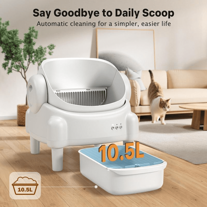 TAYACICY Self Cleaning Litter Box,Open Top Automatic Litter Box with App Control for Multiple Cats, Safety Sensors Protection, Cream White