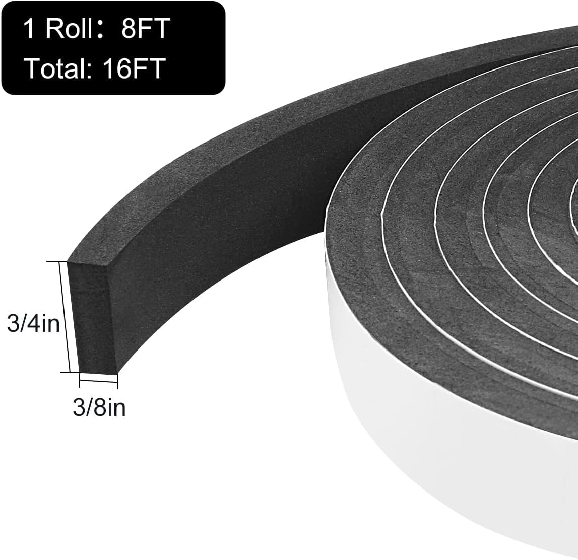 FRKSMD-2 Rolls Weather Stripping Door Seal, 3/4'' W x 3/8'' T Foam Tape Close Cell, Single Sided Weather Strip for Door or Window, (Total 16.5 Feet Long)\u2026