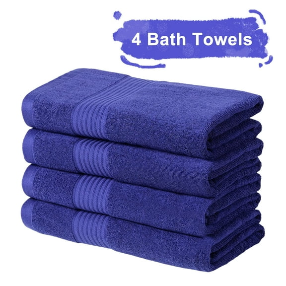 4-Pack 100% Cotton Bath Towel Set, 55" x 28", Suprt Soft & Quick Dry Hand Towels for Bathroom, Navy Blue