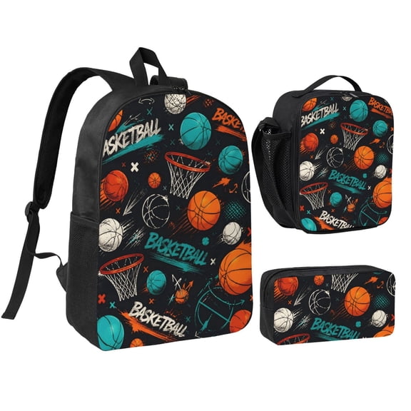 Basketball Backpack Set 3pc Including Backpack, Lunch Bag and Pen Bag Combination