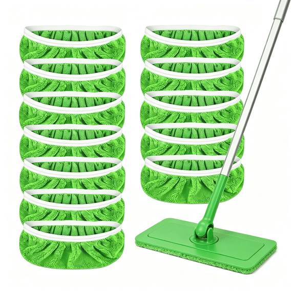 ACDANC 12 Pack Reusable Coral Fleece Mop Pads Compatible with Sweeper and All 10-12 Inch Flat Mops - Machine Washable Wet Dry Floor Cleaning Pads for Hardwood Laminate Tile Marble