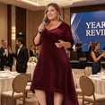 thumbnail image 2 of Agnes Orinda Women's Plus Size Prom Dress Velvet V Neck Sequin Glitter Half Sleeve High Low Hem Elegant A Line Midi Dresses 1X Burgundy, 2 of 6