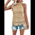 thumbnail image 2 of Camisetas Sin Mangas para Mujer, Blusa de Encaje Calado con Bordado de Ojales, Camisetas Sin Mangas Albaricoque M, 2 of 10