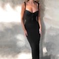 thumbnail image 1 of Vestido De Encaje De Verano Vestido ajustado para mujer Cuello redondo Ranura lateral Y2K Estilo sexy Traje de vacaciones sin espalda Kuymtek Negro S para Mujer, 1 of 9