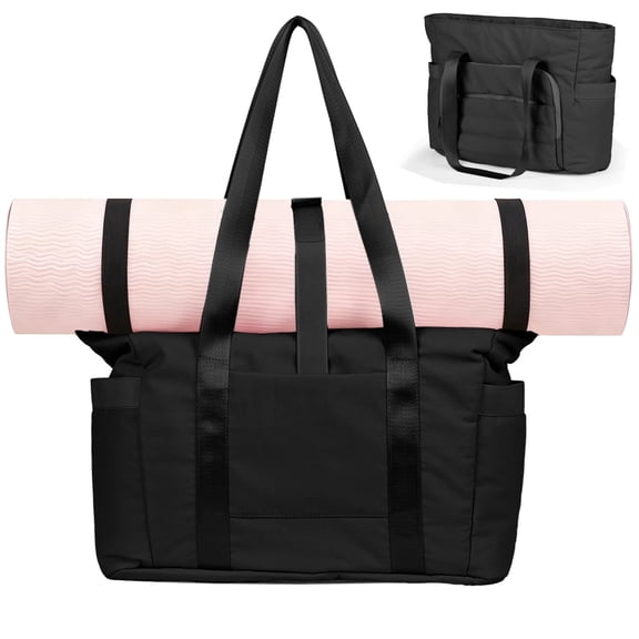 Gynky Tote Bag for Women, Gym Bag Multi-Pocket Lightweight Duffel Bags Puffy Yoga Mat Bag with Compartments, Quilted Large Nurse Shoulder Handbag Yoga Bag Travel Duffle for Work Dance Sports