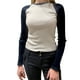 thumbnail image 2 of Txlixc Pullover de mujer, cuello redondo de contraste, manga de raglan larga, adecuado para la primavera y el otoño Txlixc moda, 2 of 7