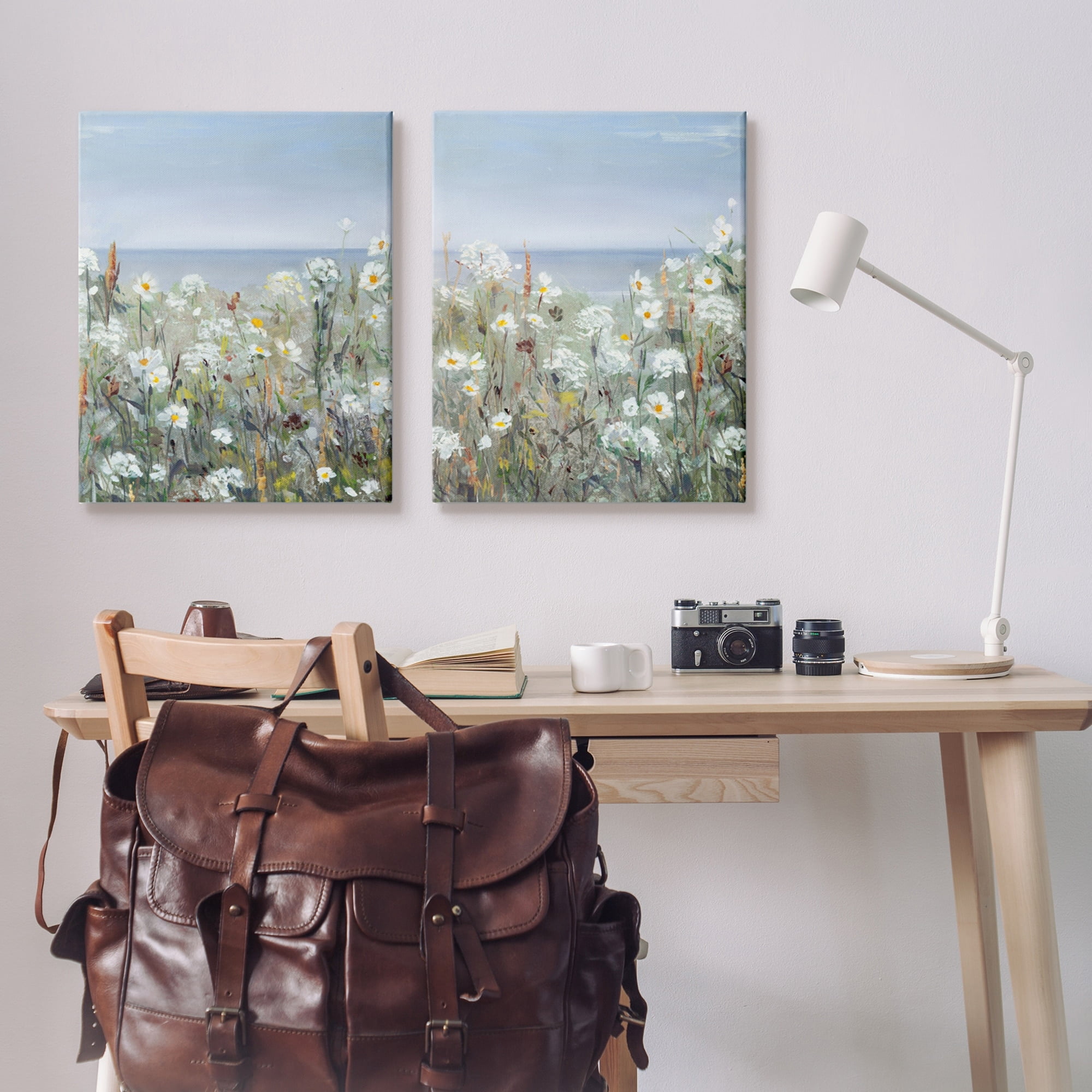 Stupell Industries Beachside Wild Flowers Blooming Distant Ocean Scene Painting Gallery Wrapped Canvas Print Wall Art, Set of 2, Design by Sally Swatland