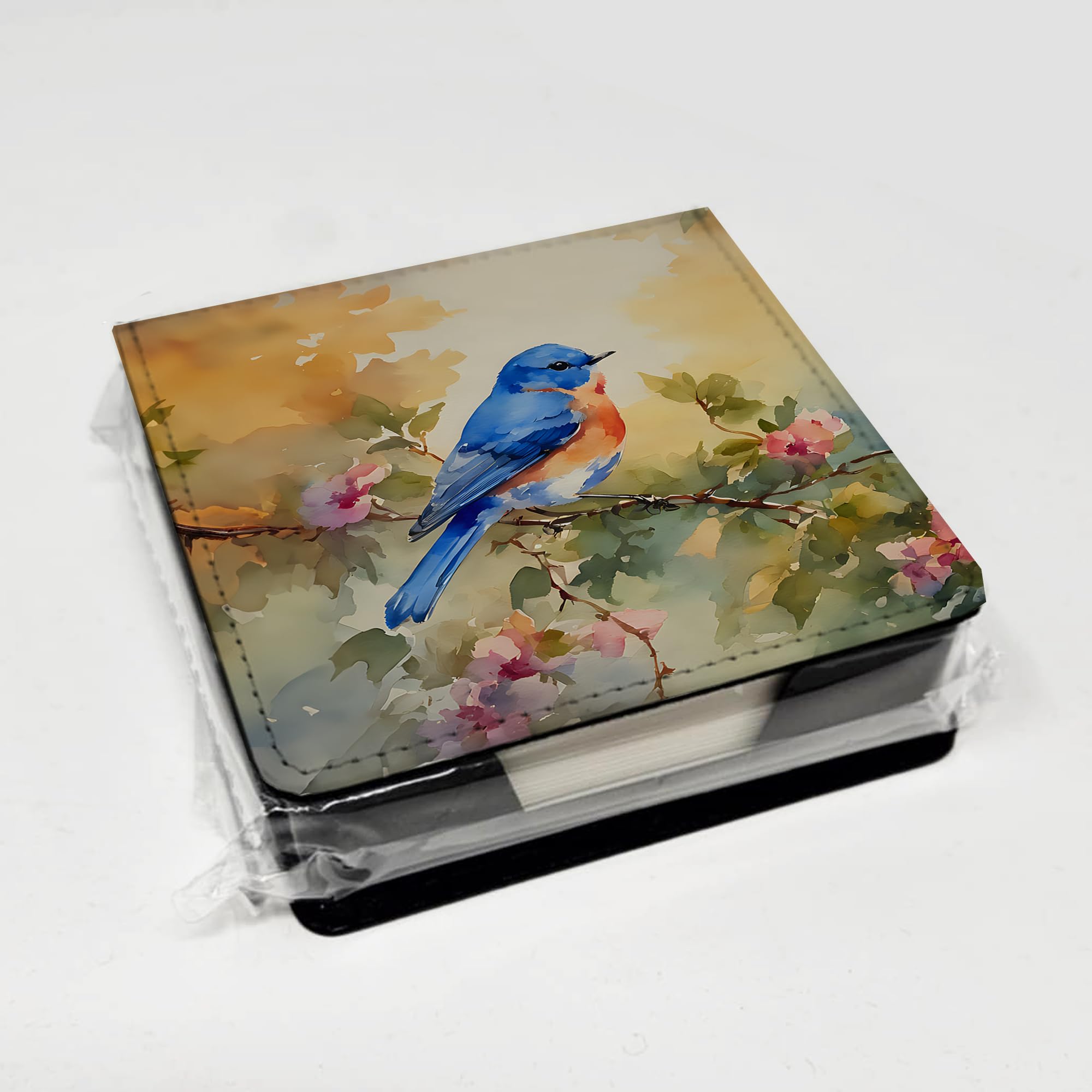 Caroline's Treasures Bluebird PU Leather Note Paper Holder with Artist-Designed Cover, Desk Accessory, Office Gift