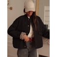 thumbnail image 4 of Women Quilted Jacket Oversized Leopard Lined Puffer Jacket Button Down Padded Coat Black S, 4 of 9