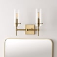 thumbnail image 5 of JONATHAN Y Cato 13.5" 2-Light Modern Farmhouse Iron/Glass LED Vanity, Brass Gold/Clear, 5 of 8