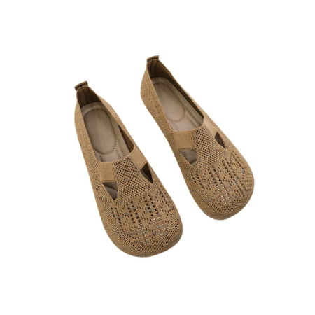 

Woobling Women Walking Shoe Closed Toe Ballet Flat Slip On Flats Ladies Casual Shoes Comfort Knit Upper Non-slip Brown 7