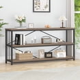 thumbnail image 4 of 63" Industrial Wood & Metal 3-Tier Bookshelf - Rustic Oak Low Horizontal Bookcase for Farmhouse, Living Room, Bedroom, Office Storage, 4 of 5