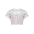 thumbnail image 2 of YiZYiF Girls Shiny Dance Top Metallic Short Sleeve Athletic T-shirt Dancewear, 2 of 7