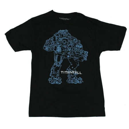 Titanfall Mens T-Shirt - Blue Detailed Mech Drawing Image (Medium, Medium)
