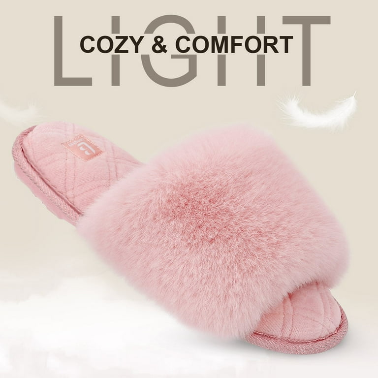 LongBay Women's Fuzzy Faux Fur Memory Foam Cozy Flat Spa Slide
