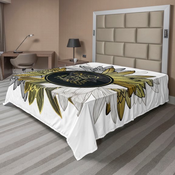 Ambesonne Saying Flat Sheet, Bouquet Inspiration, California King, Yellow Off White Black