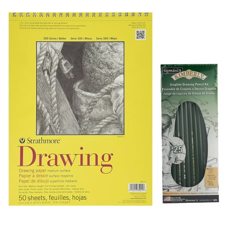 Strathmore 70-Pound 50-Sheet Drawing Paper Pad 11 by 14-Inch with General Pencil Kimberly Graphite Drawing Kit-12 (Best Drawing Paper For Graphite Pencil)