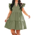 thumbnail image 4 of Plus Size Women V-neck Short Sleeve A Line Ruffle Mini Dress, 4 of 5