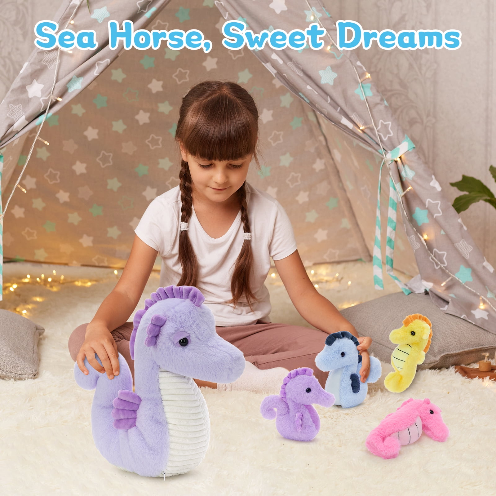 MaoGoLan 13" Seahorse Stuffed Animal Stuffed Seahorse With 4 Babies Inside Seahorse Plush Toy