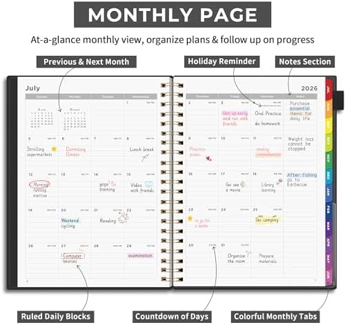 Quivanta 2026-2027 Appointment Book, A4 15-Minute Hourly Planner, July 2026 - June 2027, Academic Planner Weekly and Monthly, 100GSM Thick Paper, Flexible Cover, Note Pages, Colorful Tabs, Black