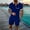 Dark Blue, variant on Frnrwgo Mens 2 Piece Vacation Set Short Sleeve Pullover Tops and Elastic Waist Pocket Shorts Breathable Lightweight Summer Sportswear