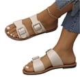 thumbnail image 2 of Wide Width Sandals for Women, Going Out Shoes for Women, Sandals Women Sole & Earth Womens Sandals | Leather Studded Double-Buckle Slides Women Dress Shoes for Women, Beige 5.5, 2 of 8