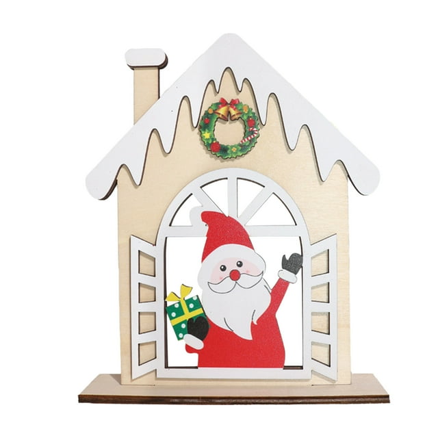 Christmas Table Decorations Wooden House Desktop Party Festive
