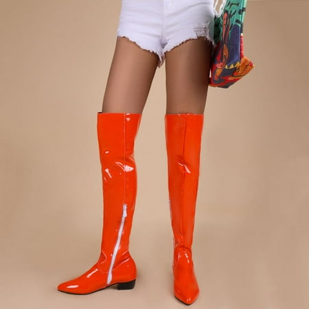

Tdoqot Winter Boots for Women- Low-heeled Chunky Heel Casual Christmas Gifts Women s Over-the-Knee Boots Orange 35
