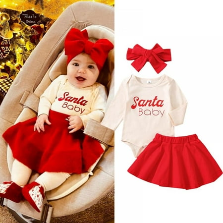 

URMAGIC 0-18M 3PCS Outfits Set Toddler Baby Girls Christmas Clothes Long Sleeve Romper Top+ Tutu Skirt+ Headband