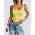 thumbnail image 3 of Women'S Sleeveless Square Neck Tank Top Double Layer Basic Crop Tops Summer Fitness Workout Casual Tops Yellow L, 3 of 5